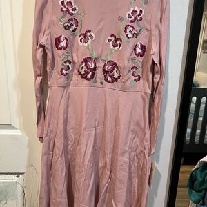 Nanette Lepore Blush Dress with Floral Embroidery